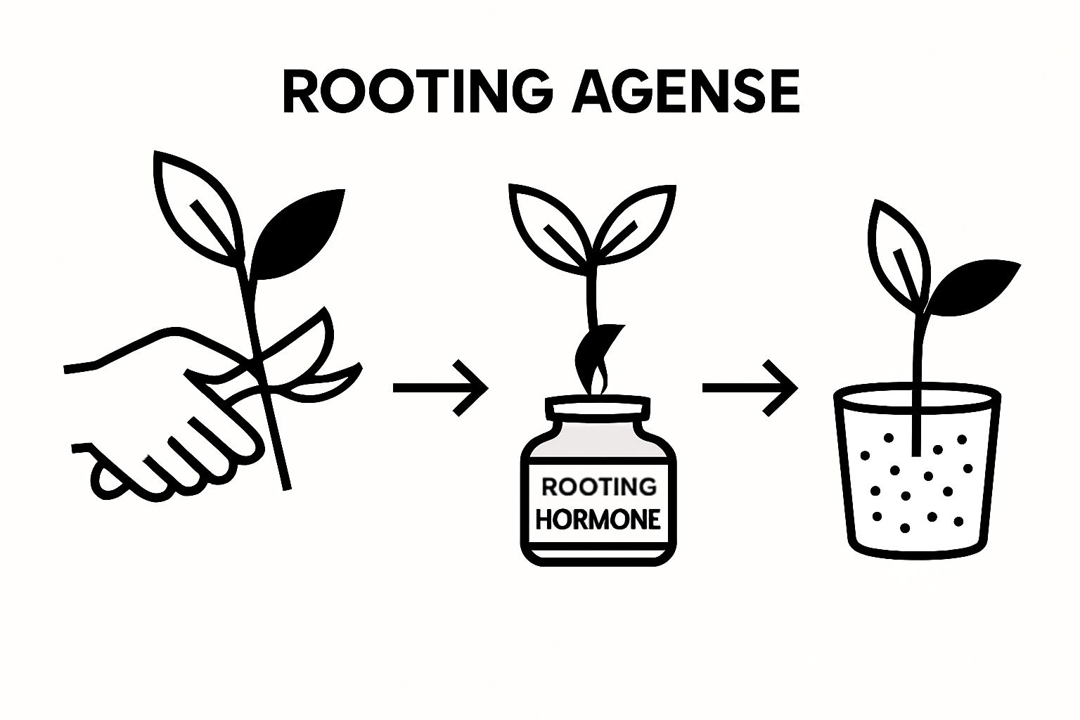 Infographic showing three steps of propagating a houseplant cutting