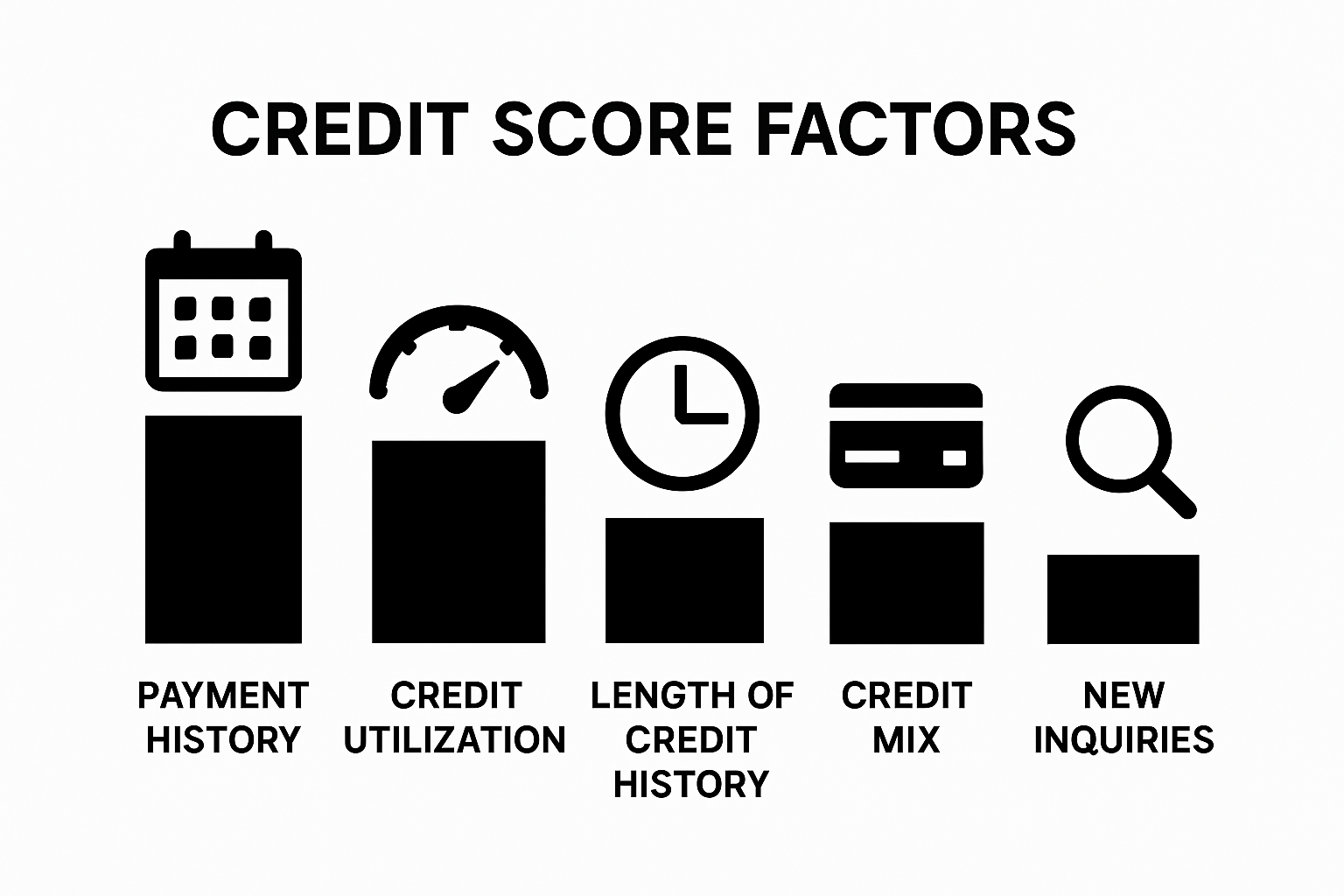 Infographic showing main credit score factors by proportion with icons