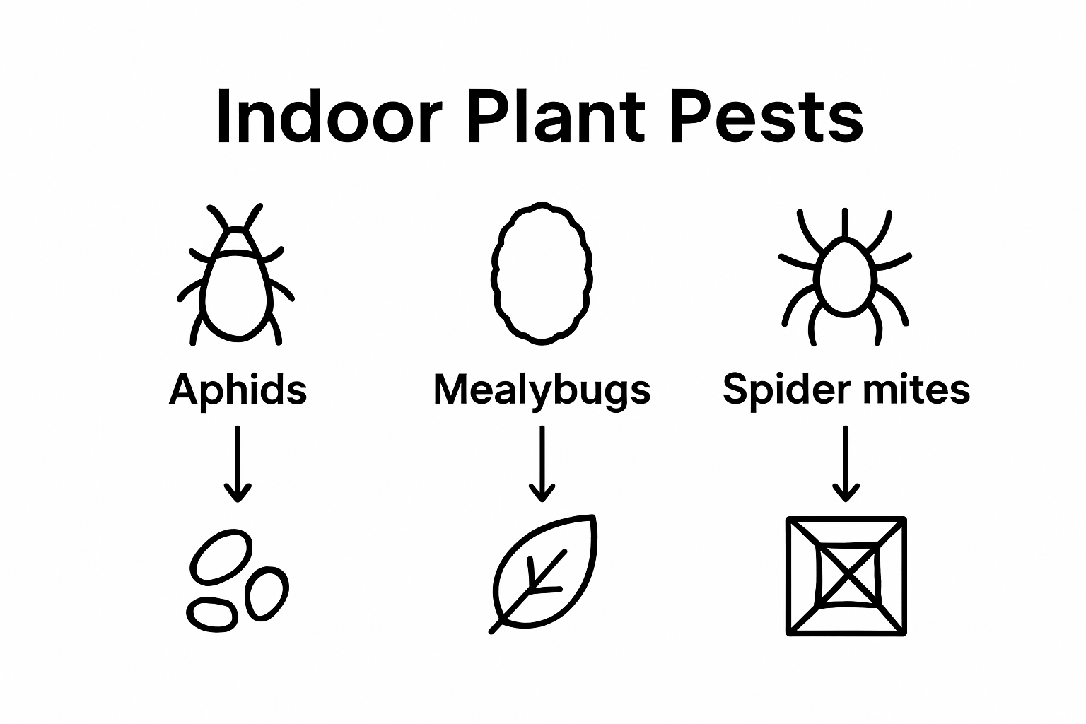 Side-by-side icons compare aphids, mealybugs, and spider mites.