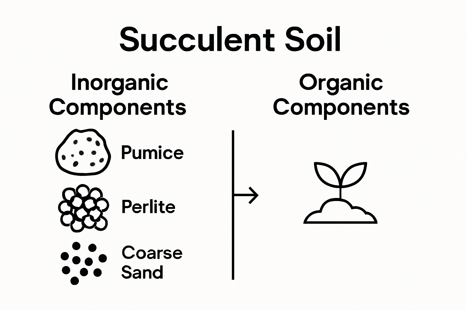 Visual breakdown comparing inorganic and organic components of top succulent soil.