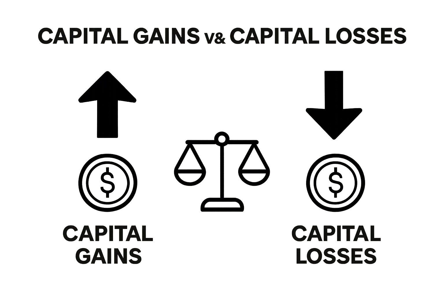 Visual comparison of capital gains and losses with offset icon
