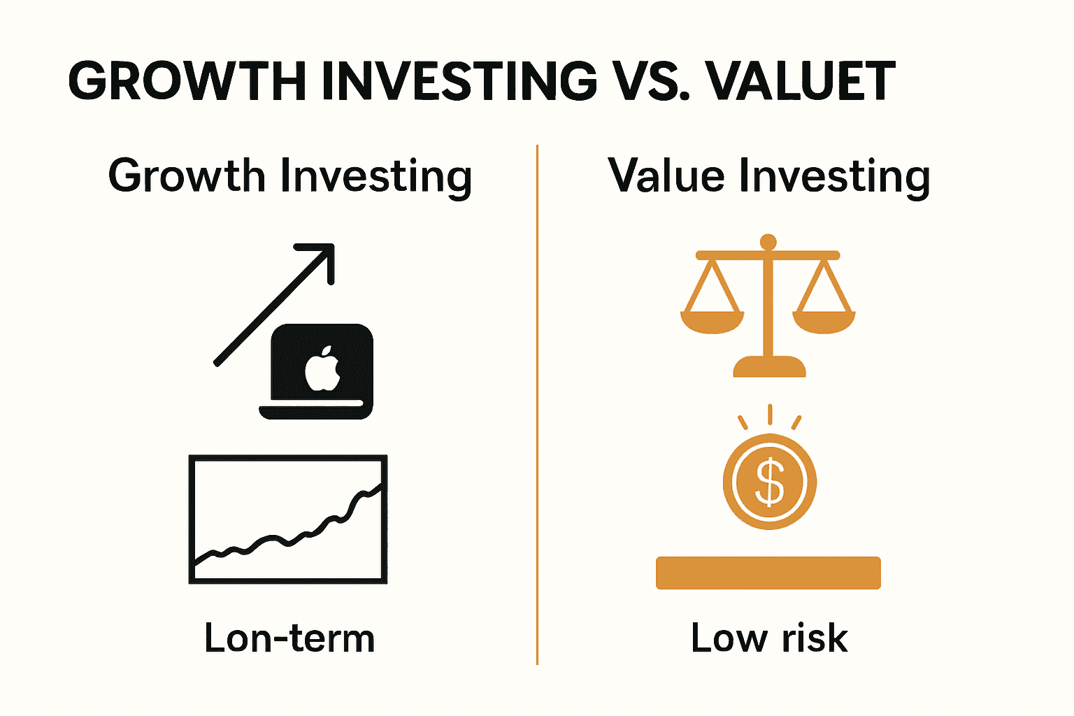 Infographic comparing growth versus value investing traits