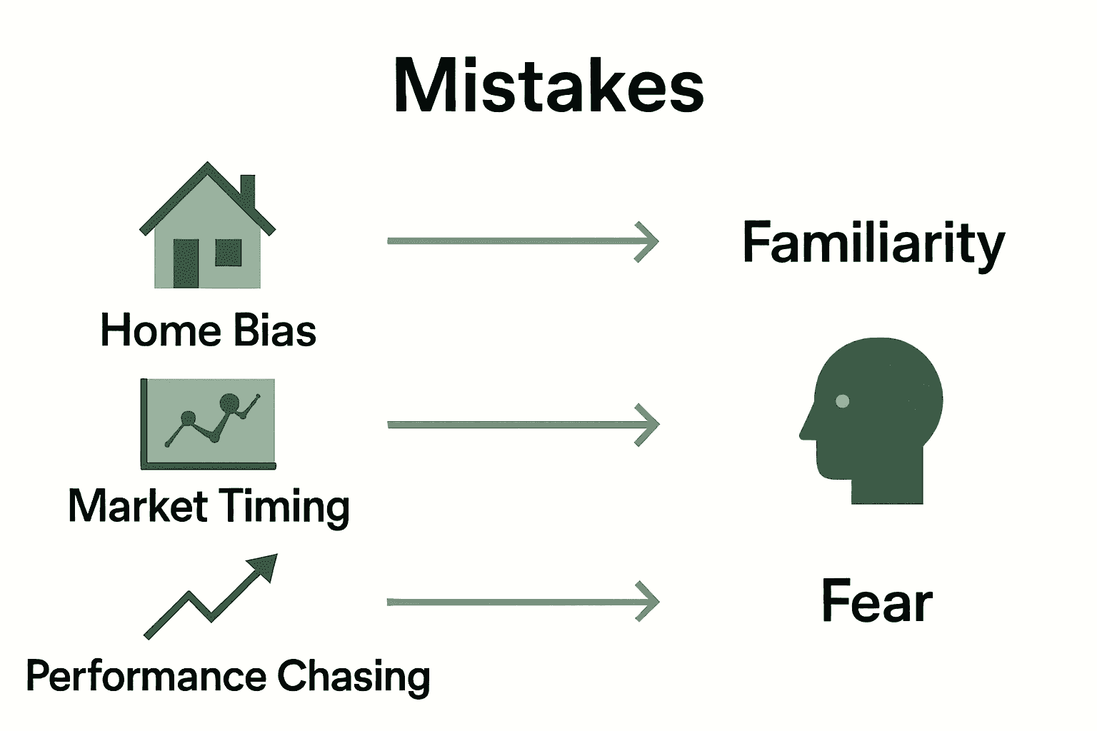 Infographic comparing investing mistakes to psychological biases.