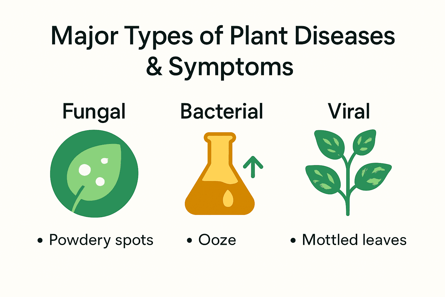 Infographic comparing fungal, bacterial, and viral plant diseases