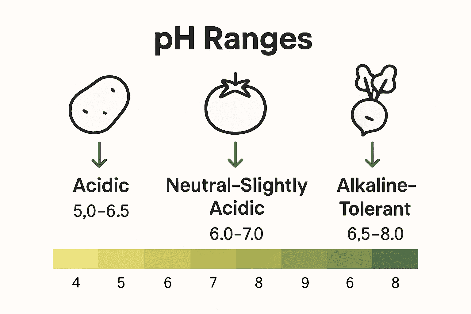 Infographic comparing soil pH ranges for vegetables.