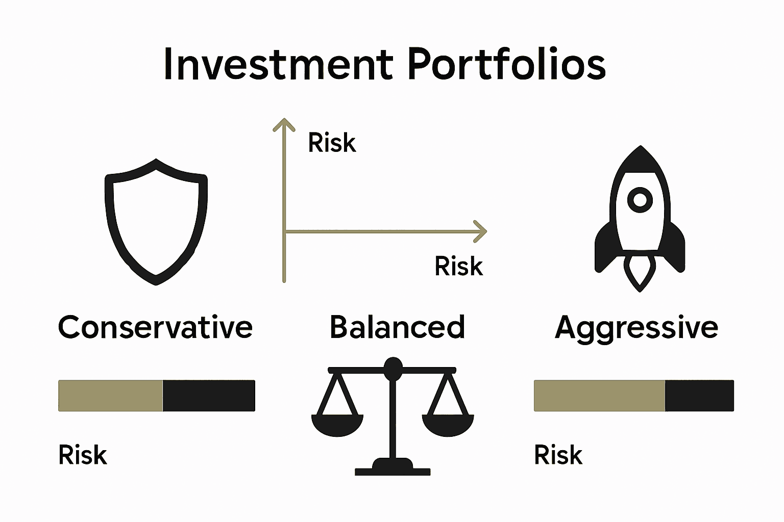 Infographic comparing portfolio types: conservative, balanced, aggressive
