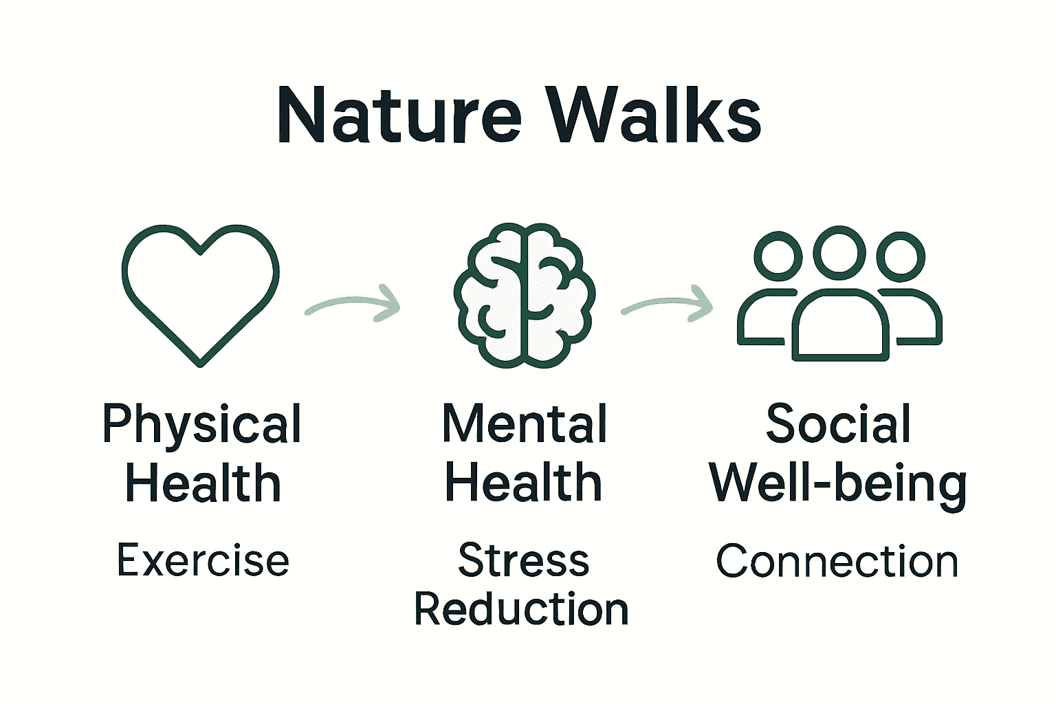 Infographic showing physical, mental, and social benefits of nature walks.