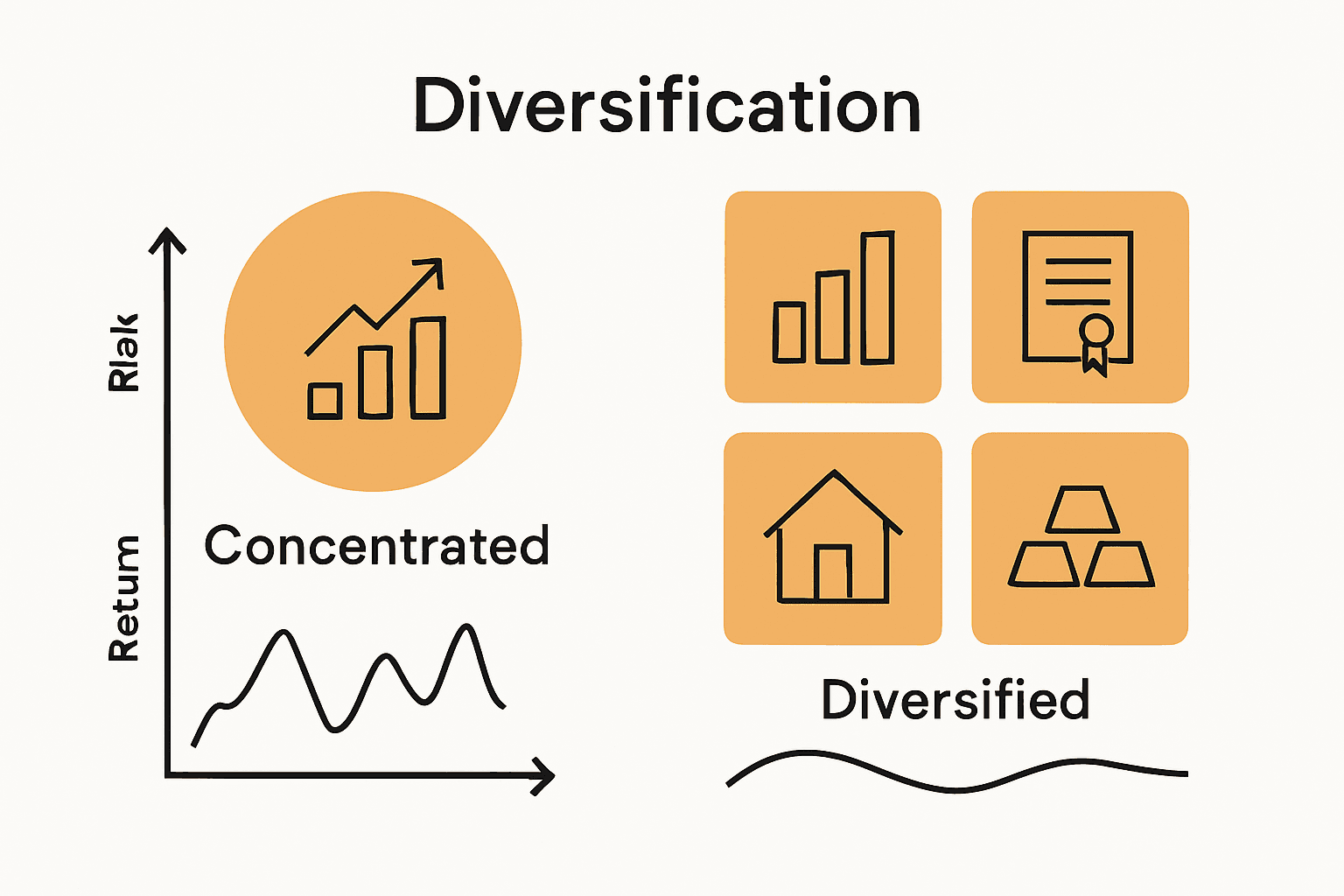 Infographic showing benefits of diversified vs. non-diversified portfolio