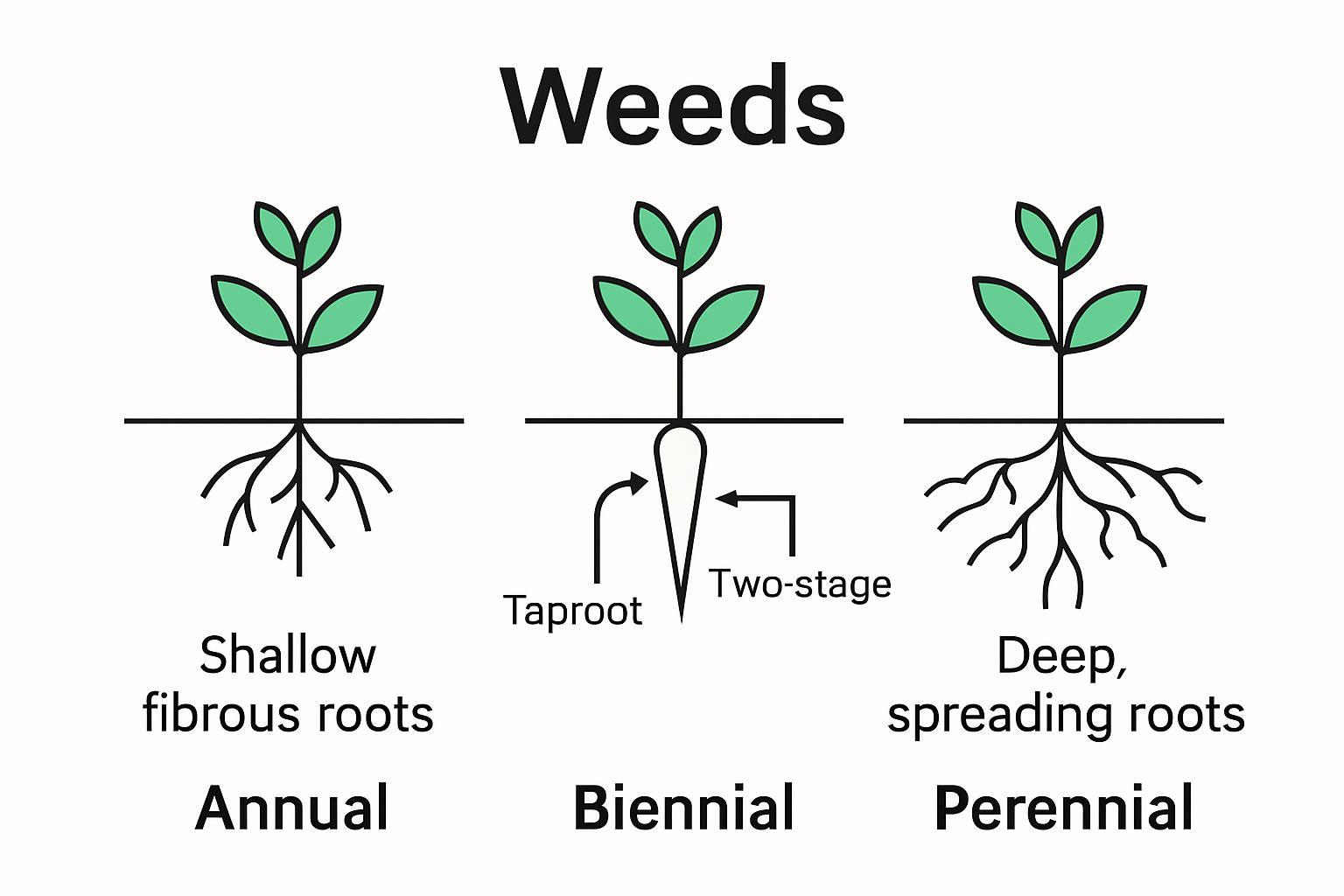 Infographic comparing weed root structures