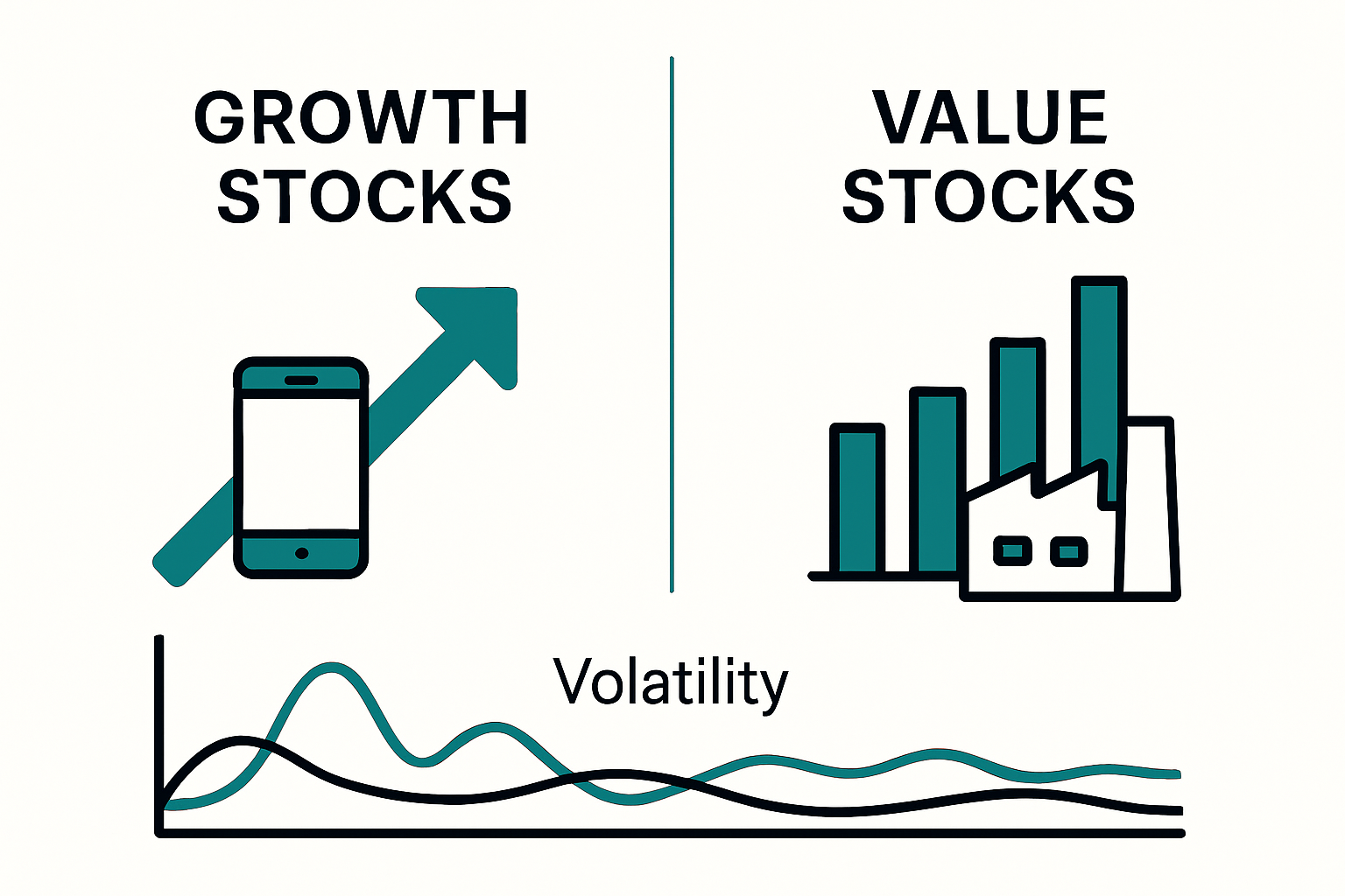 Infographic comparing growth and value stocks