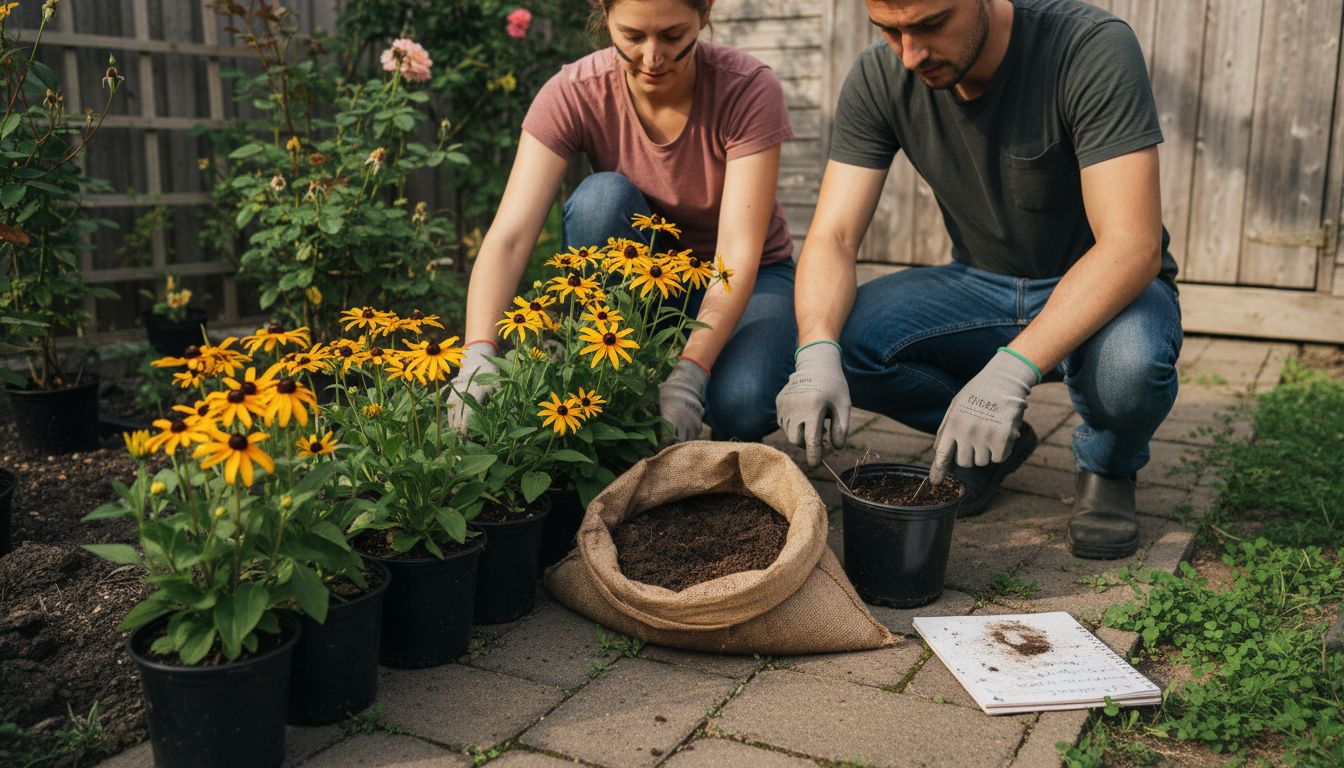 Couple selecting perennial plants by hand