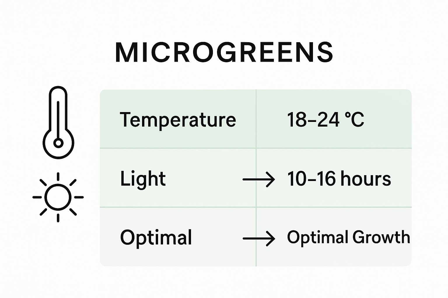 Infographic showing microgreen temperature and light needs