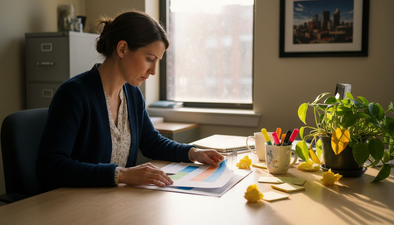 Woman reviewing market risk portfolio chart