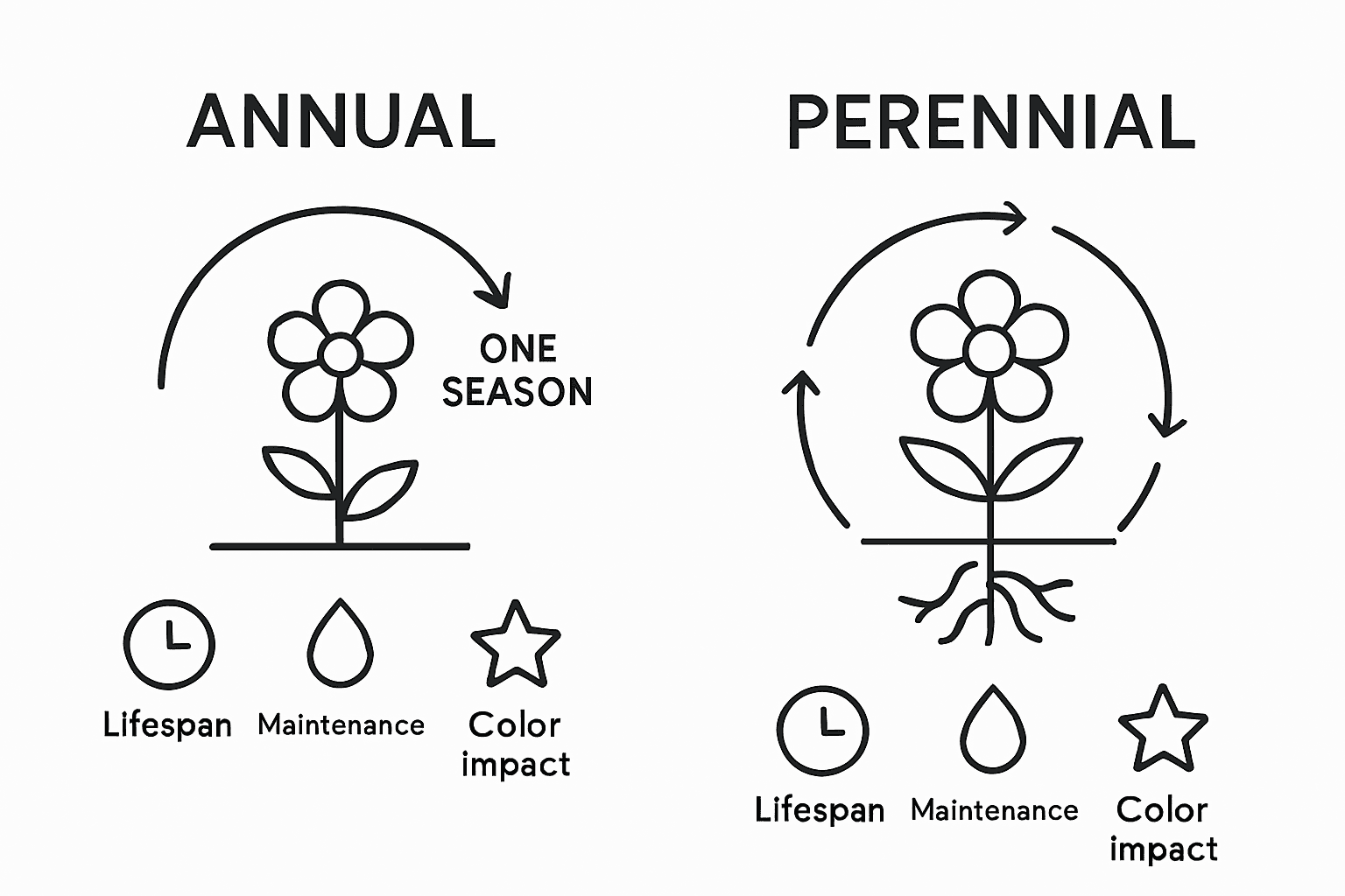 Infographic comparing annuals and perennials