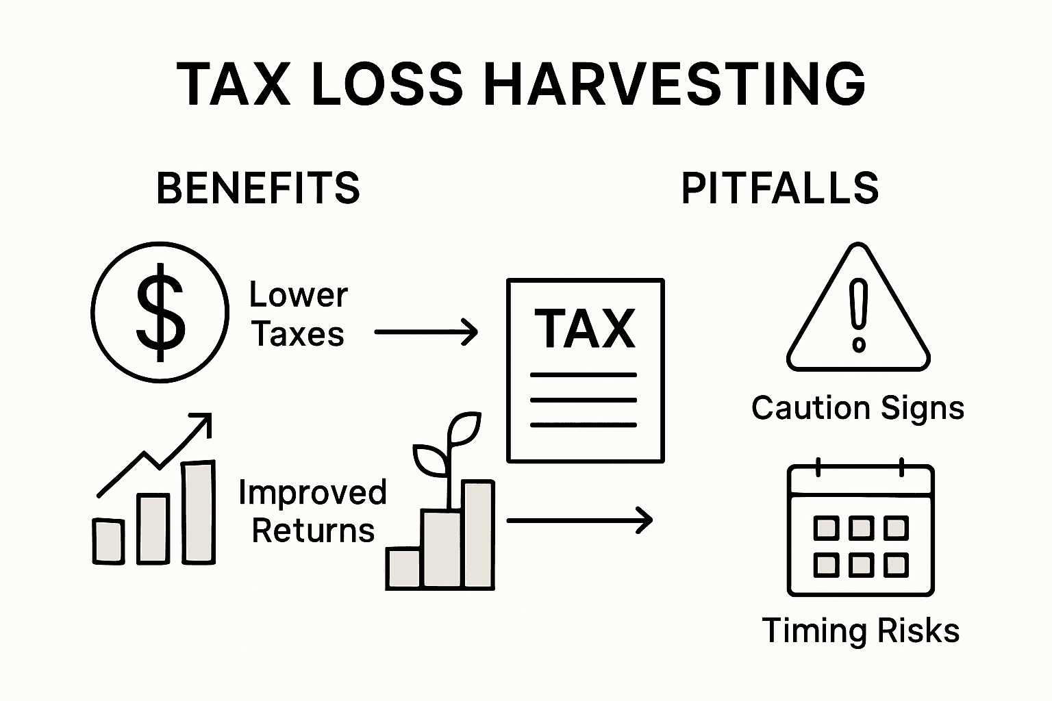 Side-by-side comparison of tax loss harvesting pros and cons