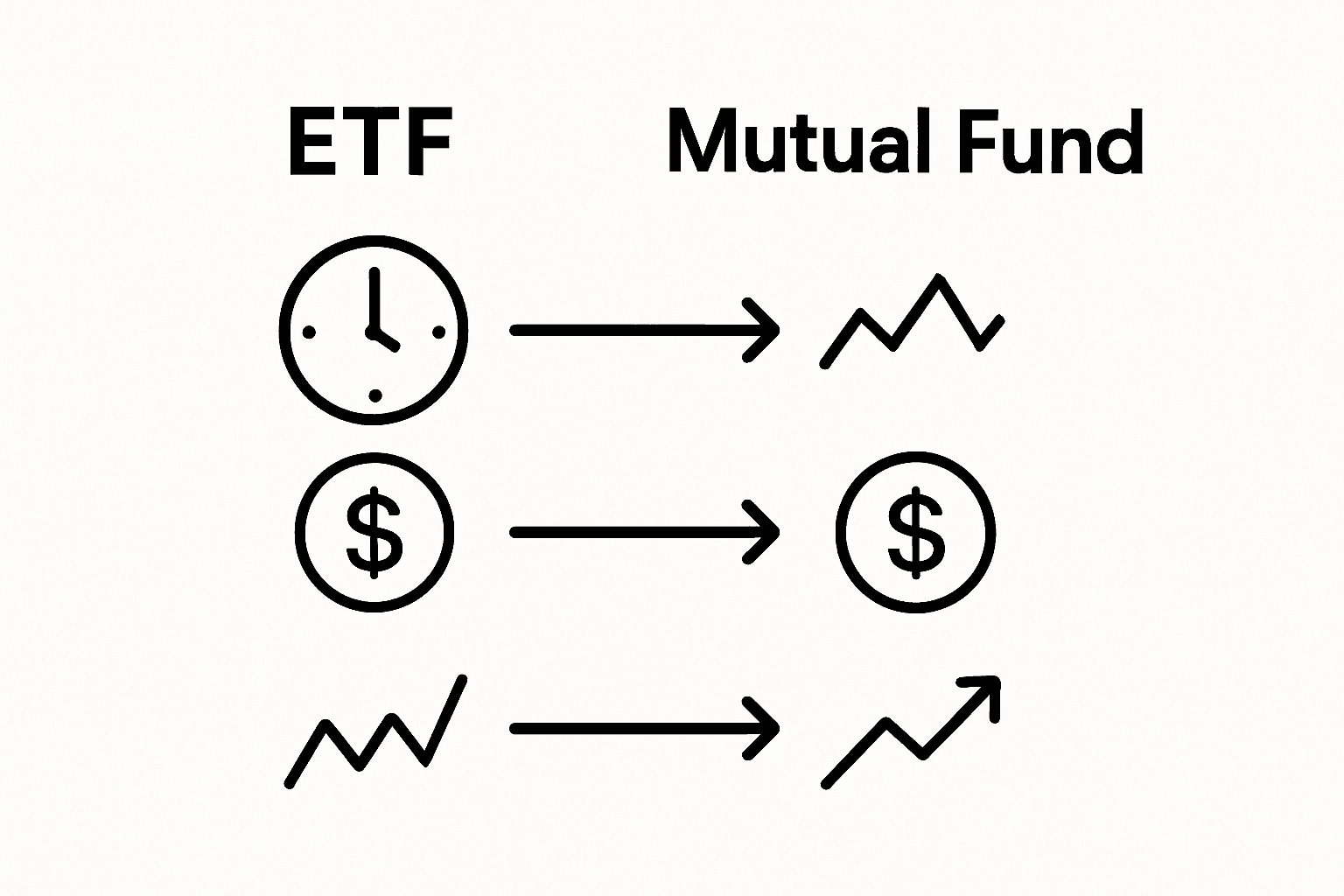Infographic comparing ETF and mutual fund index types