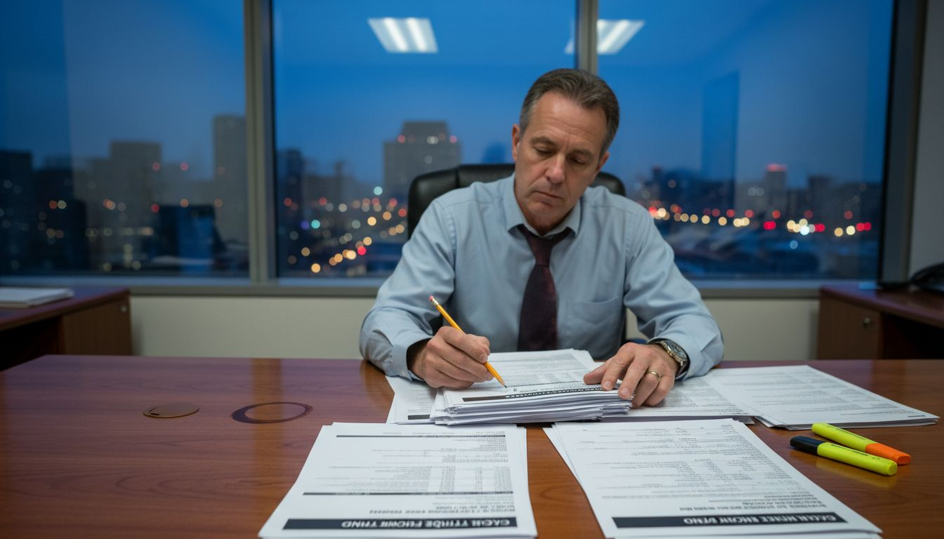 Financial manager studying mutual fund paperwork