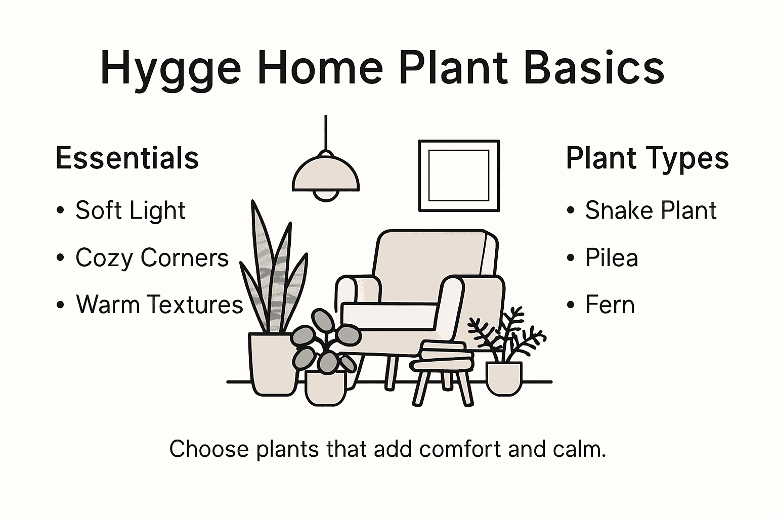 Infographic showing basics of hygge home plants