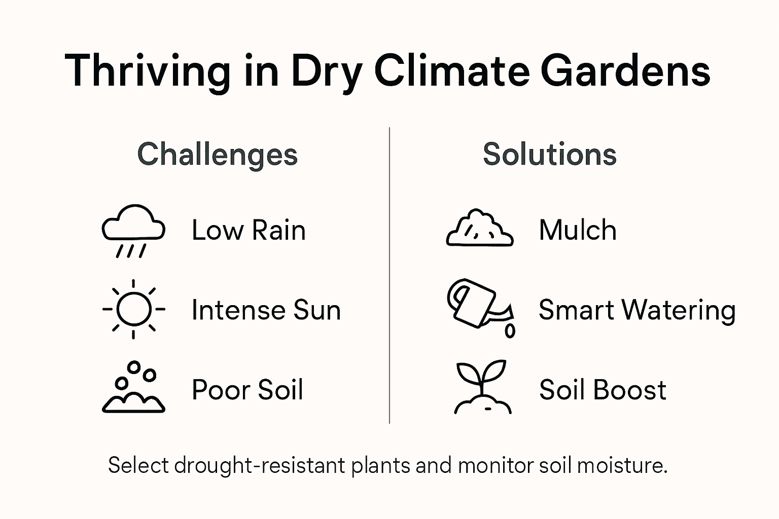 Infographic showing dry climate gardening solutions