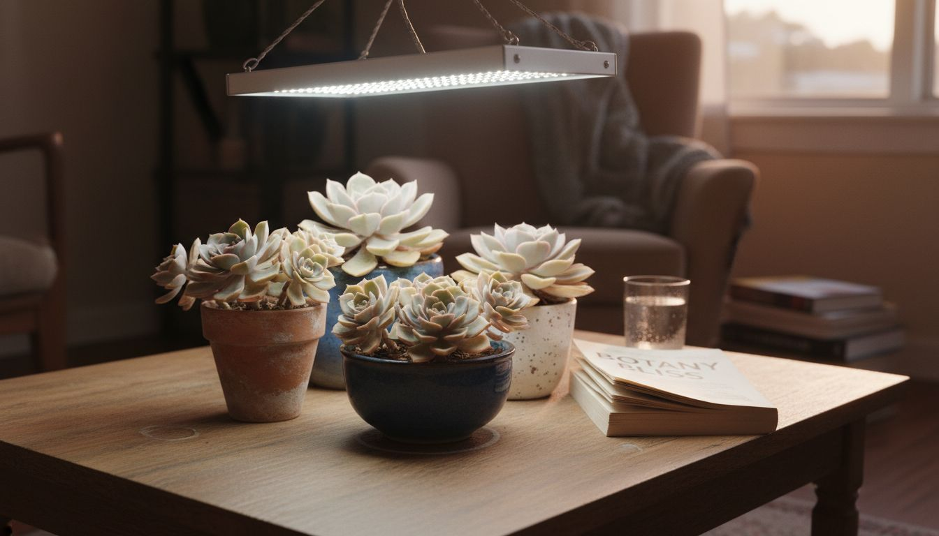 Cluster of Echeveria succulents indoors