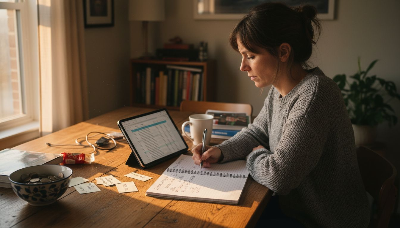 Investor reviewing asset allocation at home