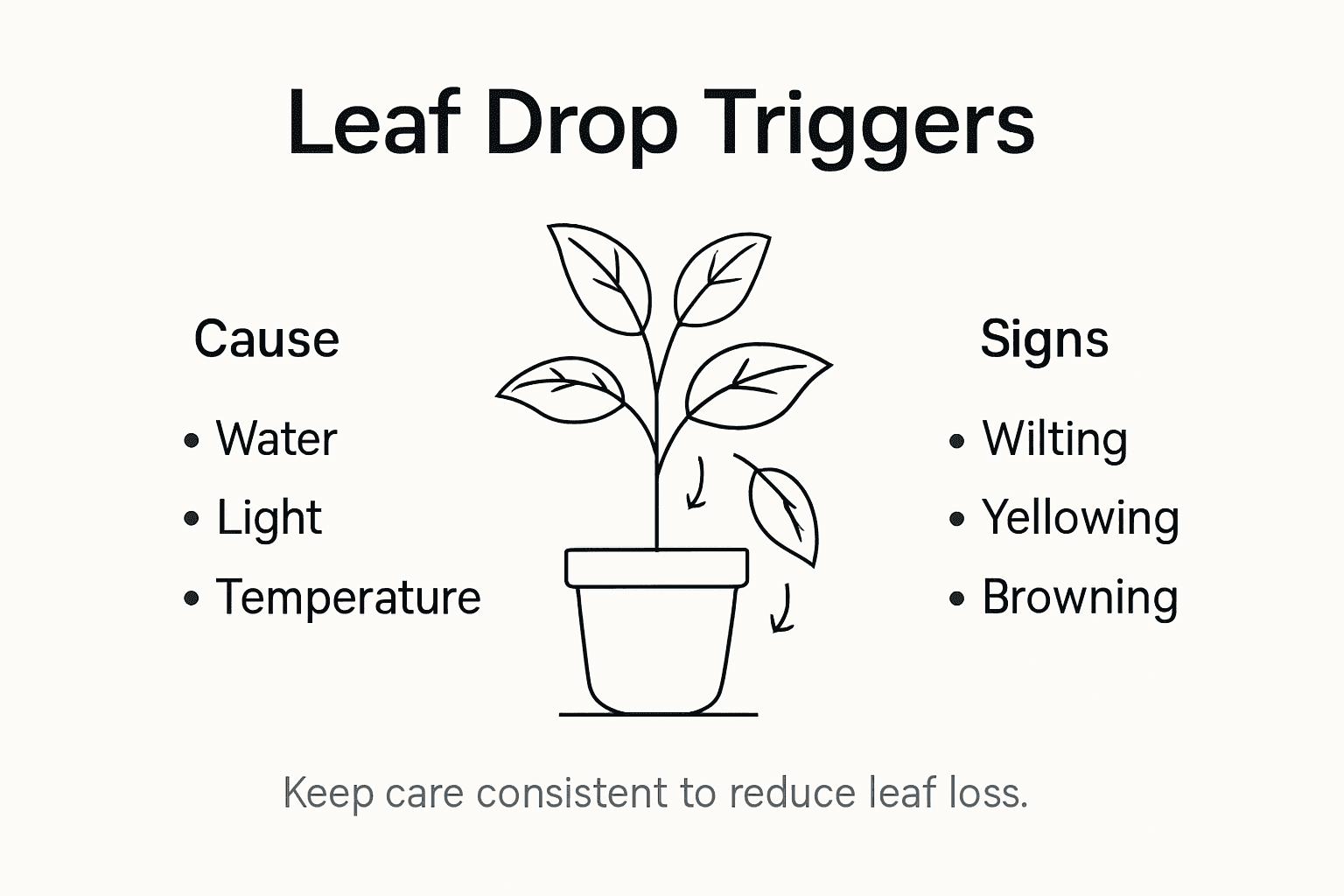 Infographic with leaf drop triggers and warning signs