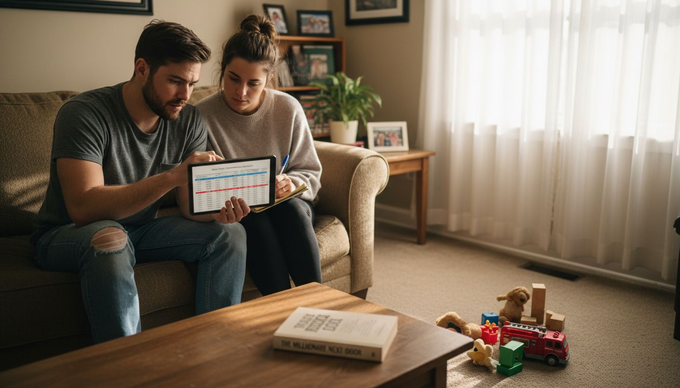 Couple reviewing index fund investments at home