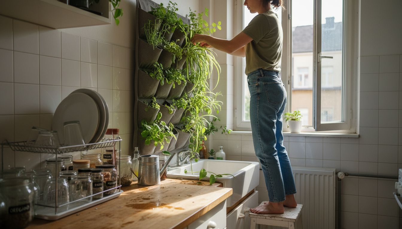 Indoor gardener with compact vertical wall system
