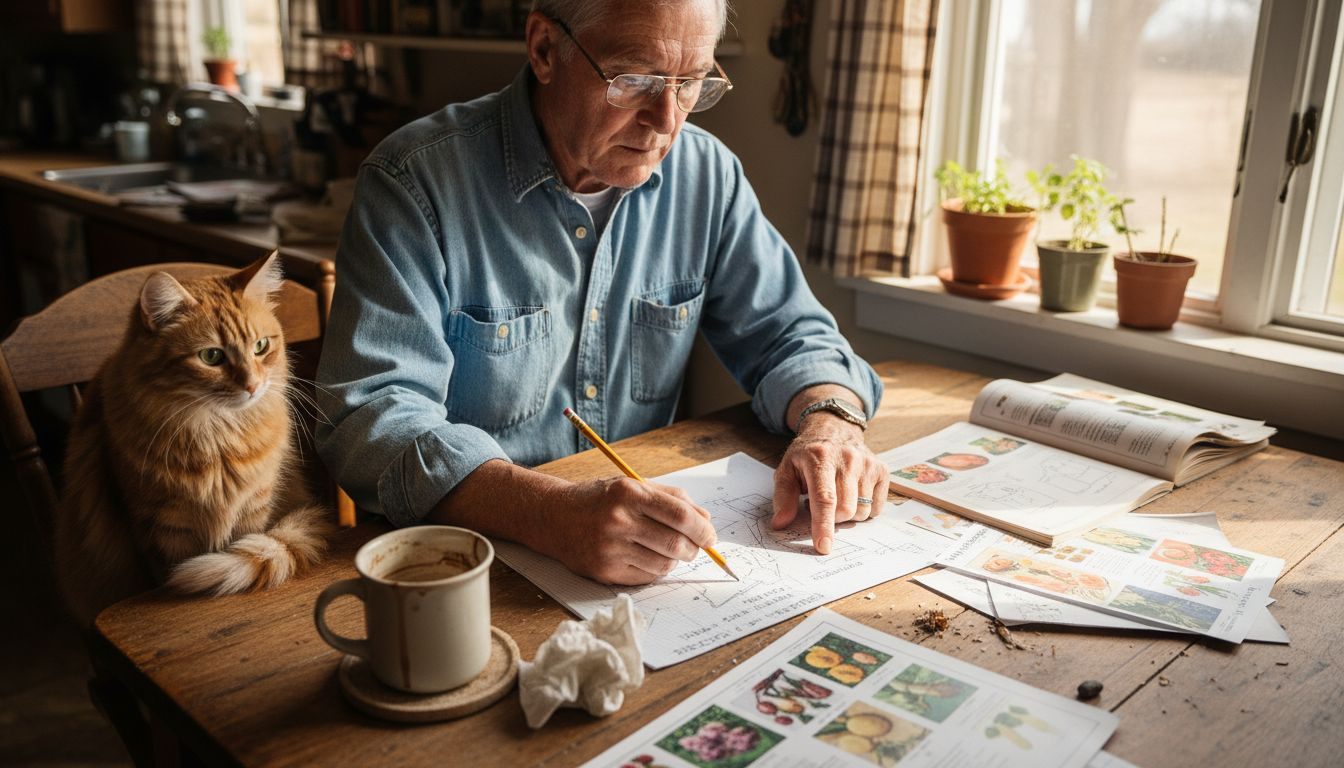 Man drawing Midwest vegetable planting chart