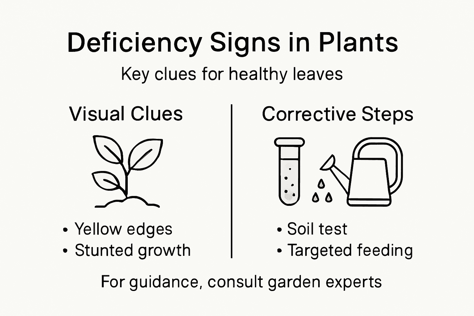 Infographic with plant deficiency signs and fixes