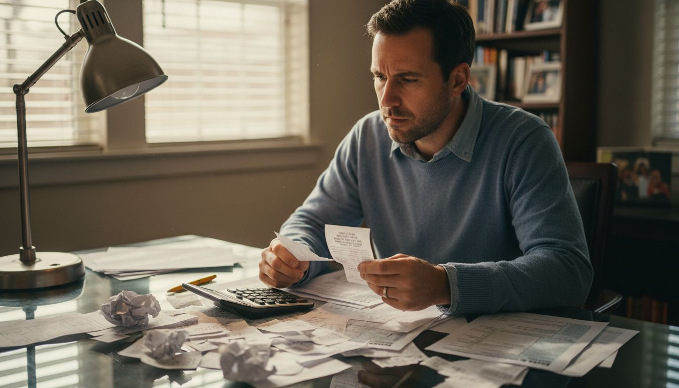 Man reviewing tax deduction paperwork