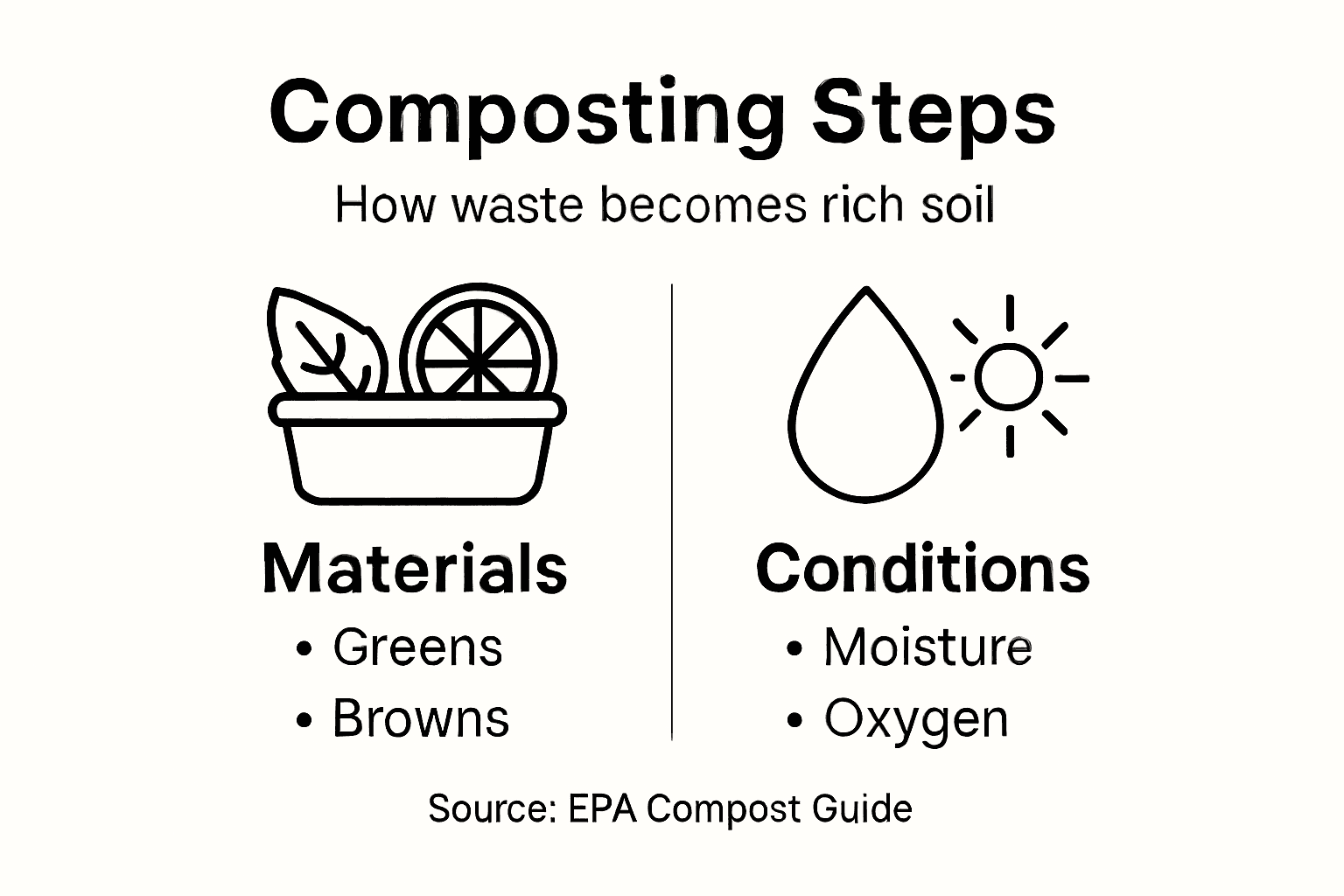 Infographic showing compost steps and ingredients