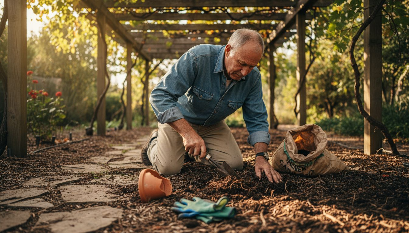 Gardener inspects soil ecosystem health