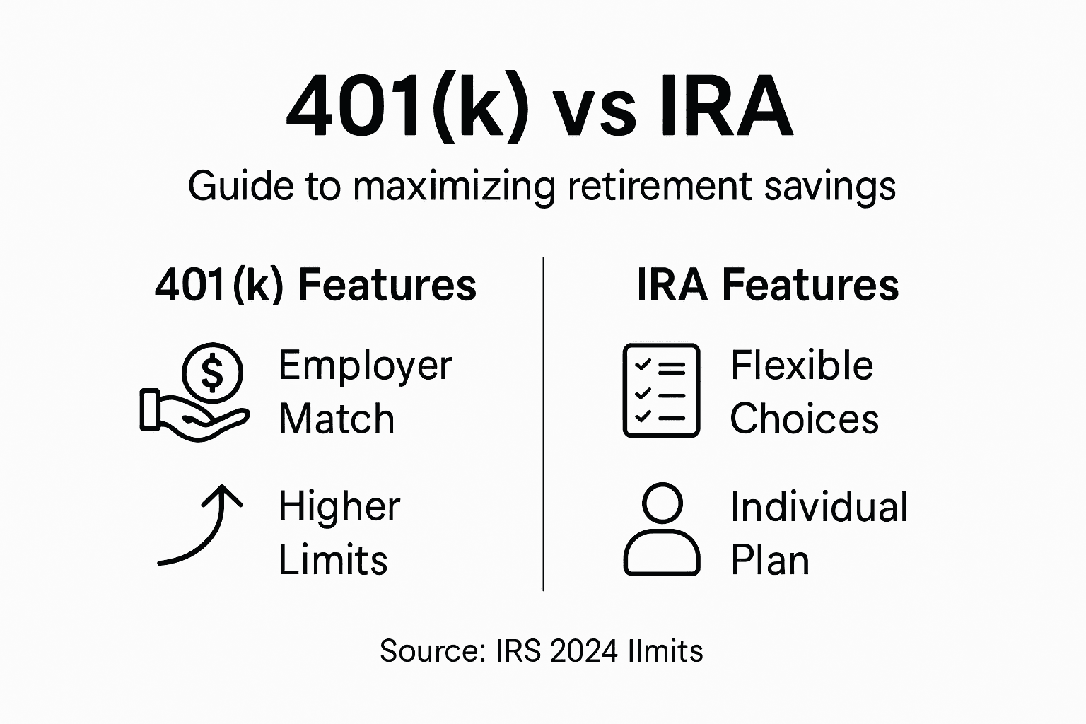 Infographic comparing 401k and IRA features