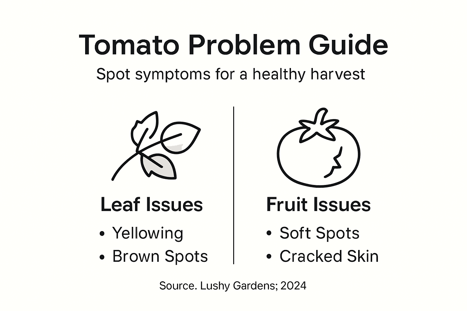 Infographic showing tomato problem symptoms