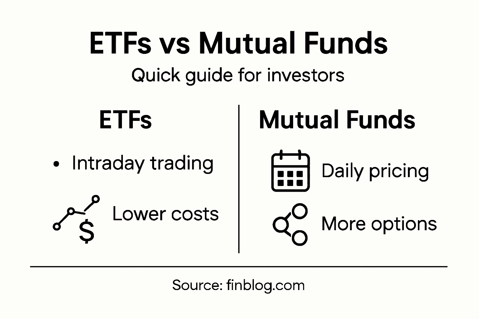 Infographic comparing ETFs and mutual funds