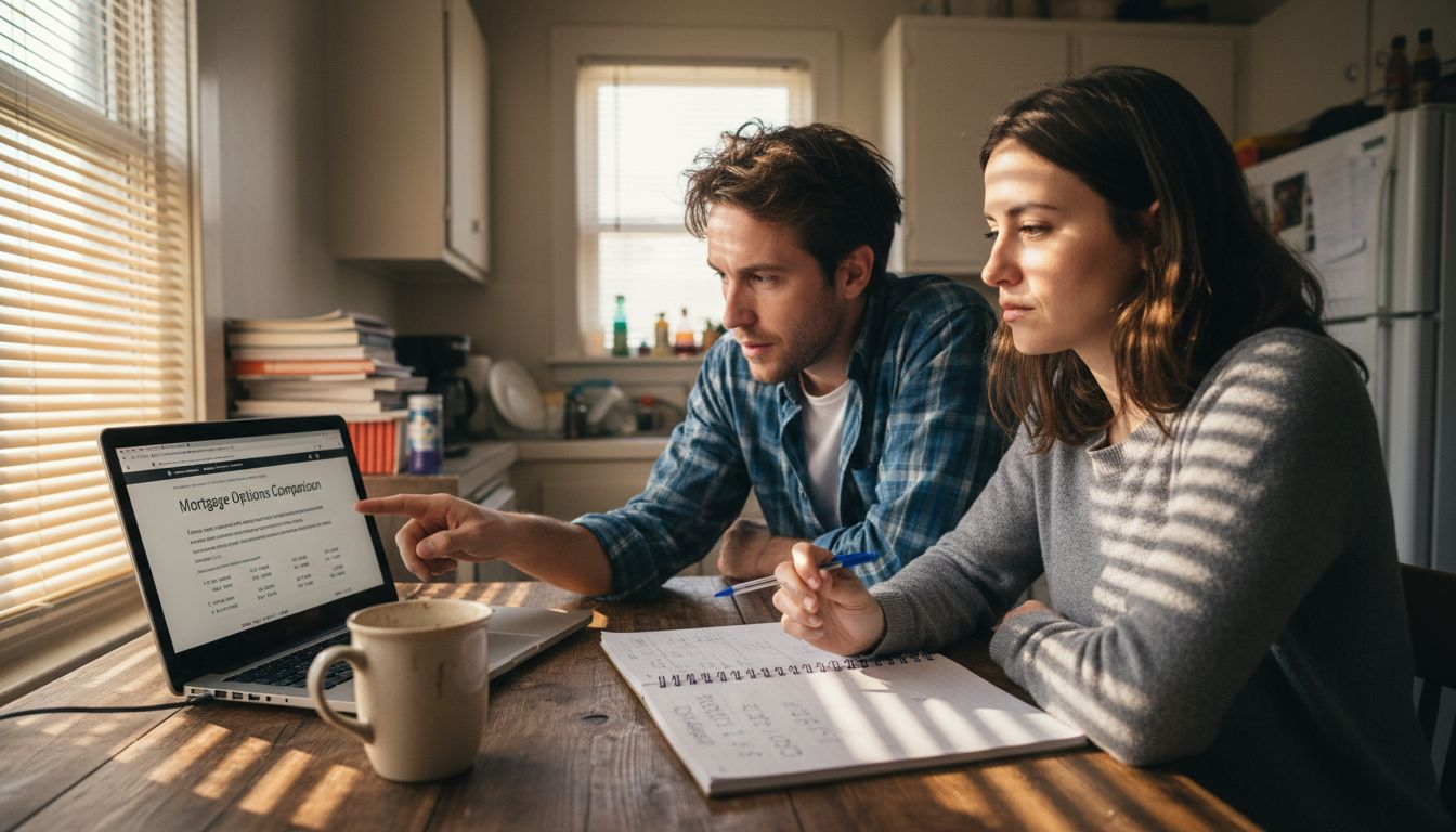 Couple discussing interest rates at kitchen table