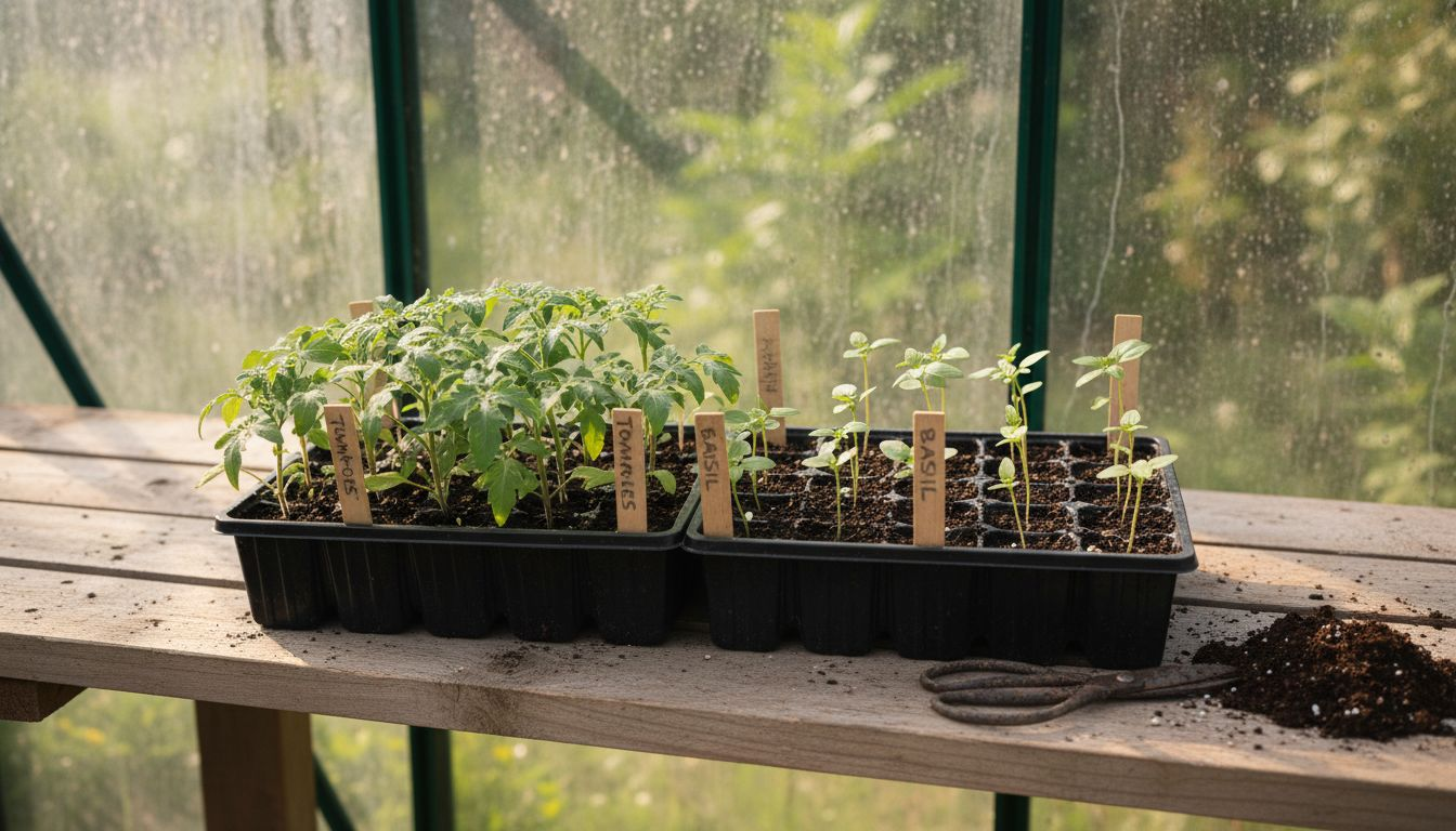 Heirloom and hybrid seedlings side-by-side