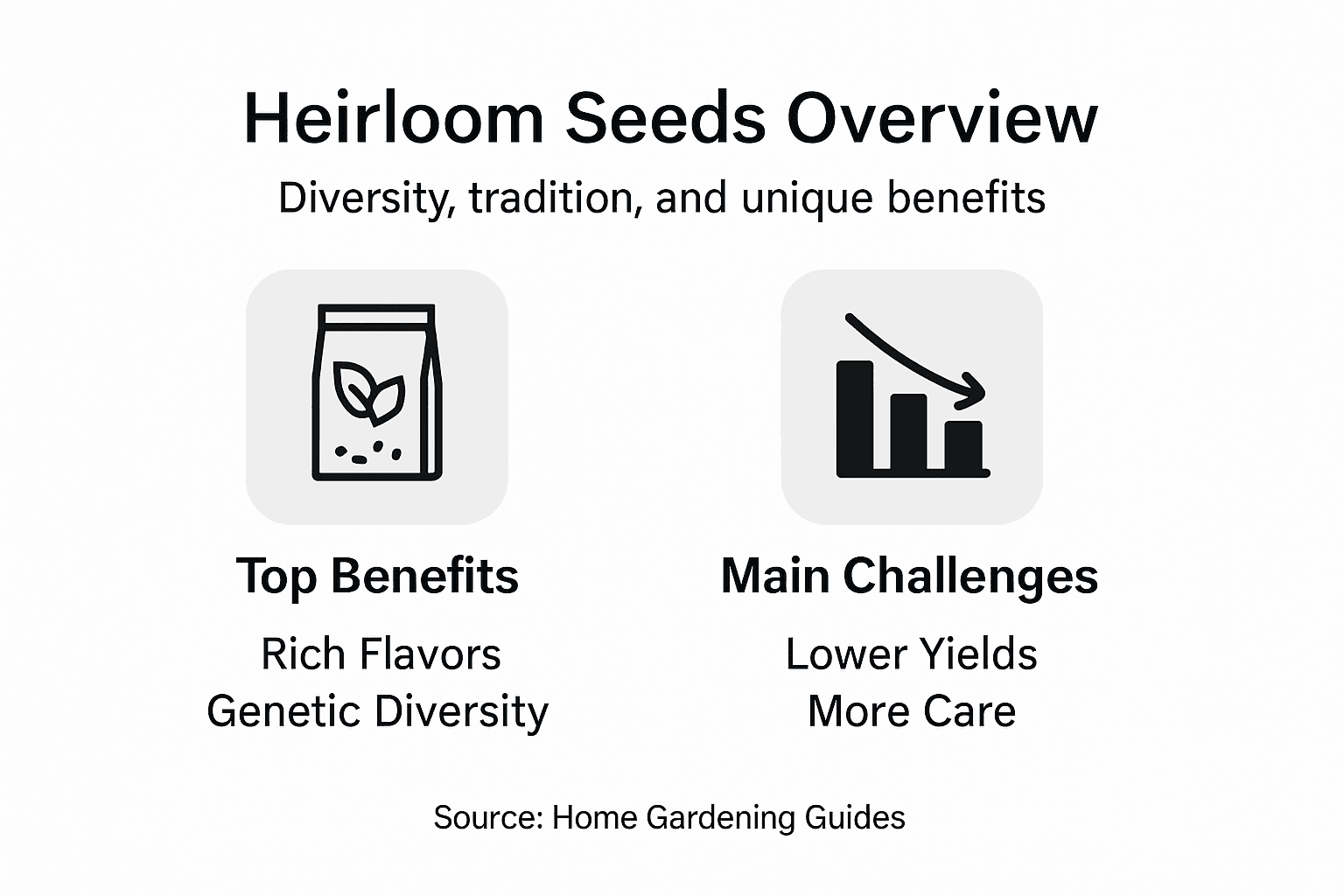 Infographic showing heirloom seeds benefits and challenges