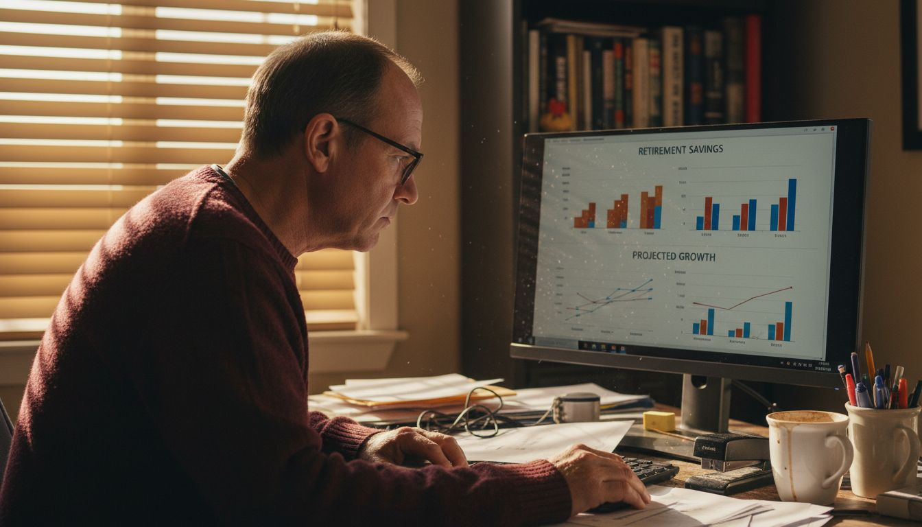 Man studying retirement portfolio at desk