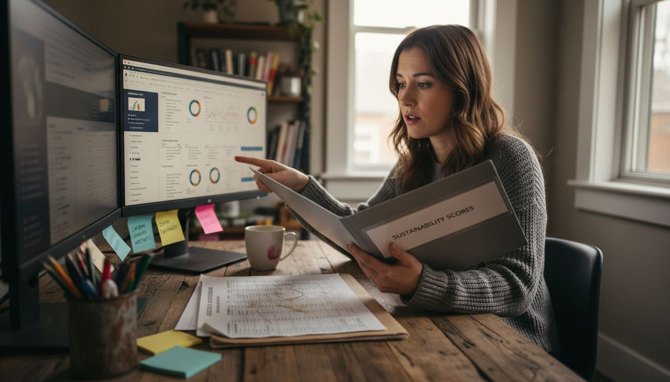 Analyst reviewing ESG investment ratings