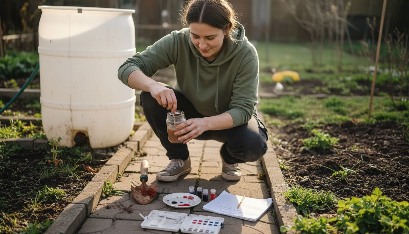 Young woman performing garden soil test