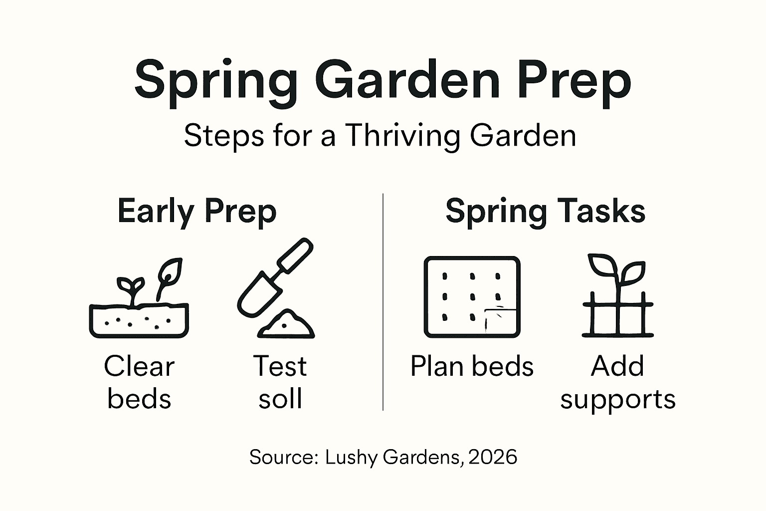 Infographic with four key spring garden steps