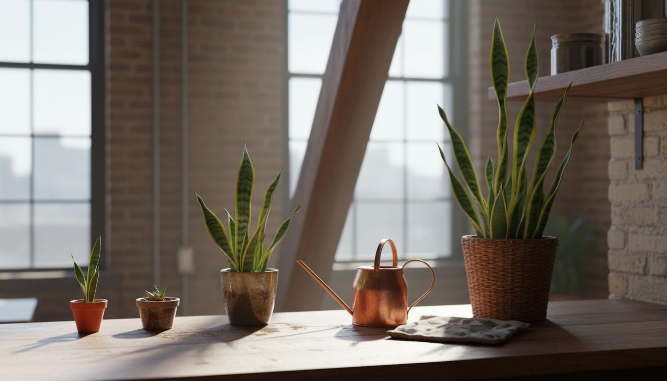 Various snake plants in urban loft kitchen