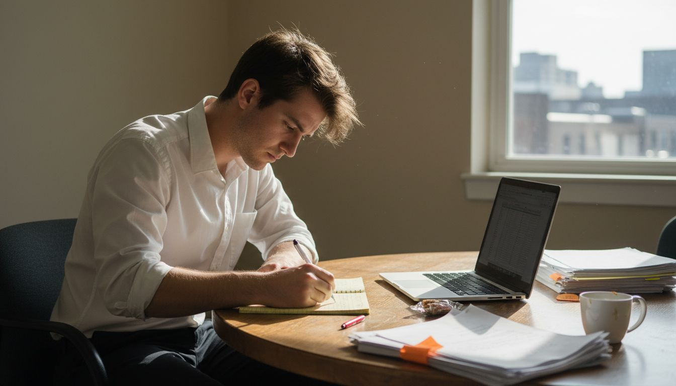 Investor writing notes at risk mitigation table