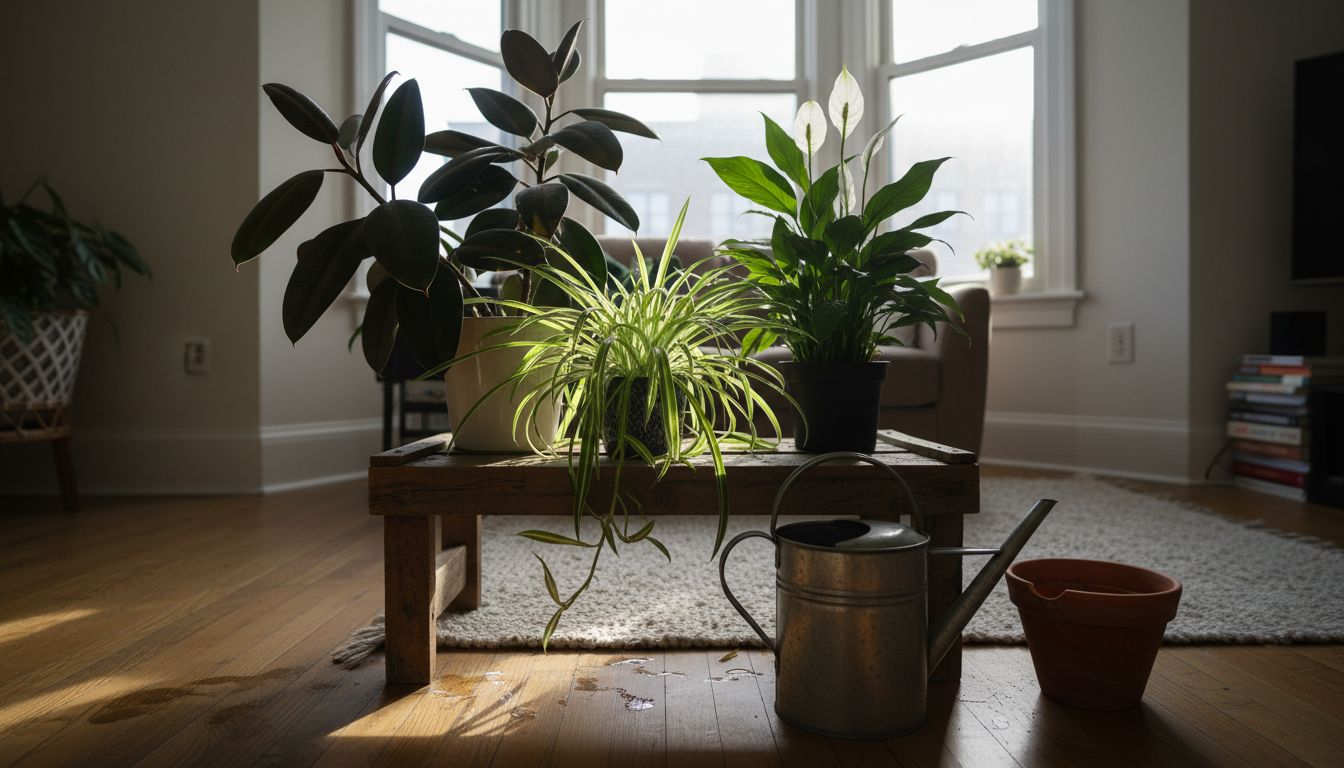 Houseplant varieties in a sunny urban room