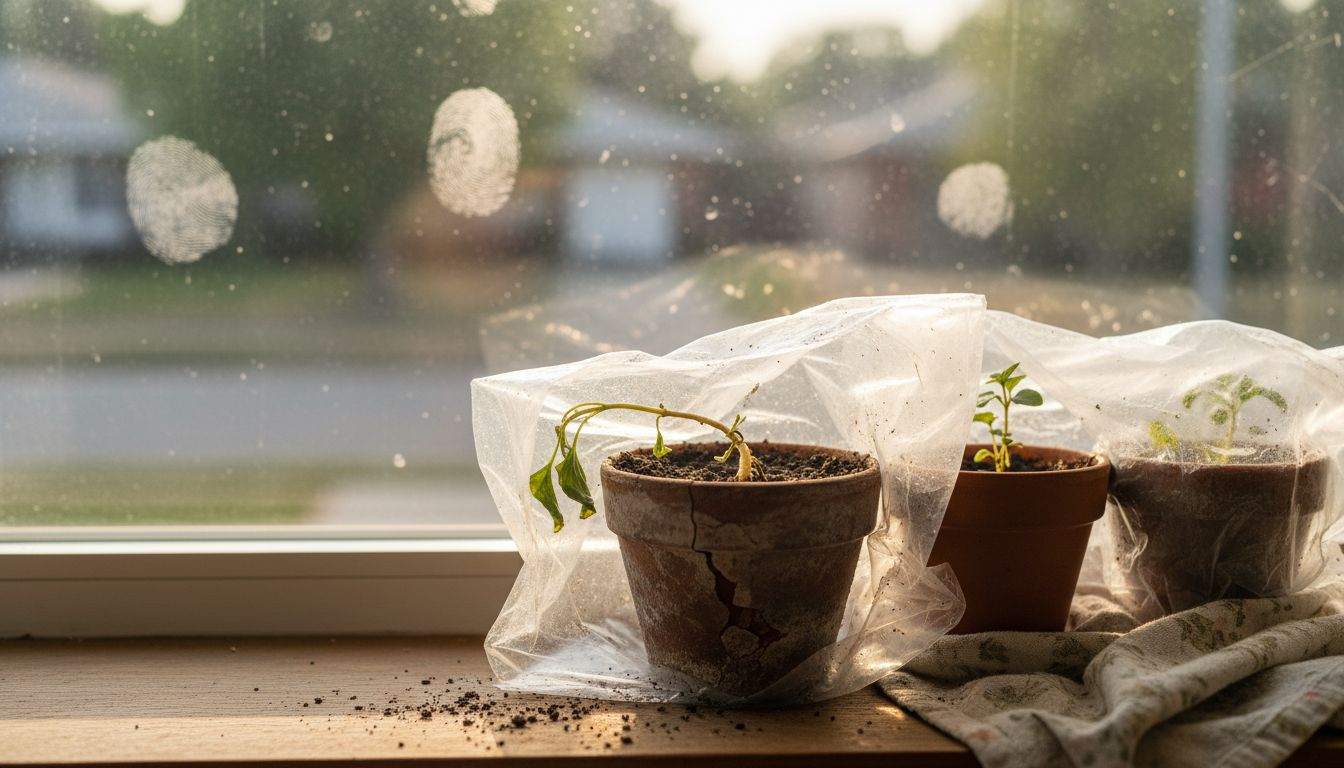 Mini greenhouse setup for plant cuttings