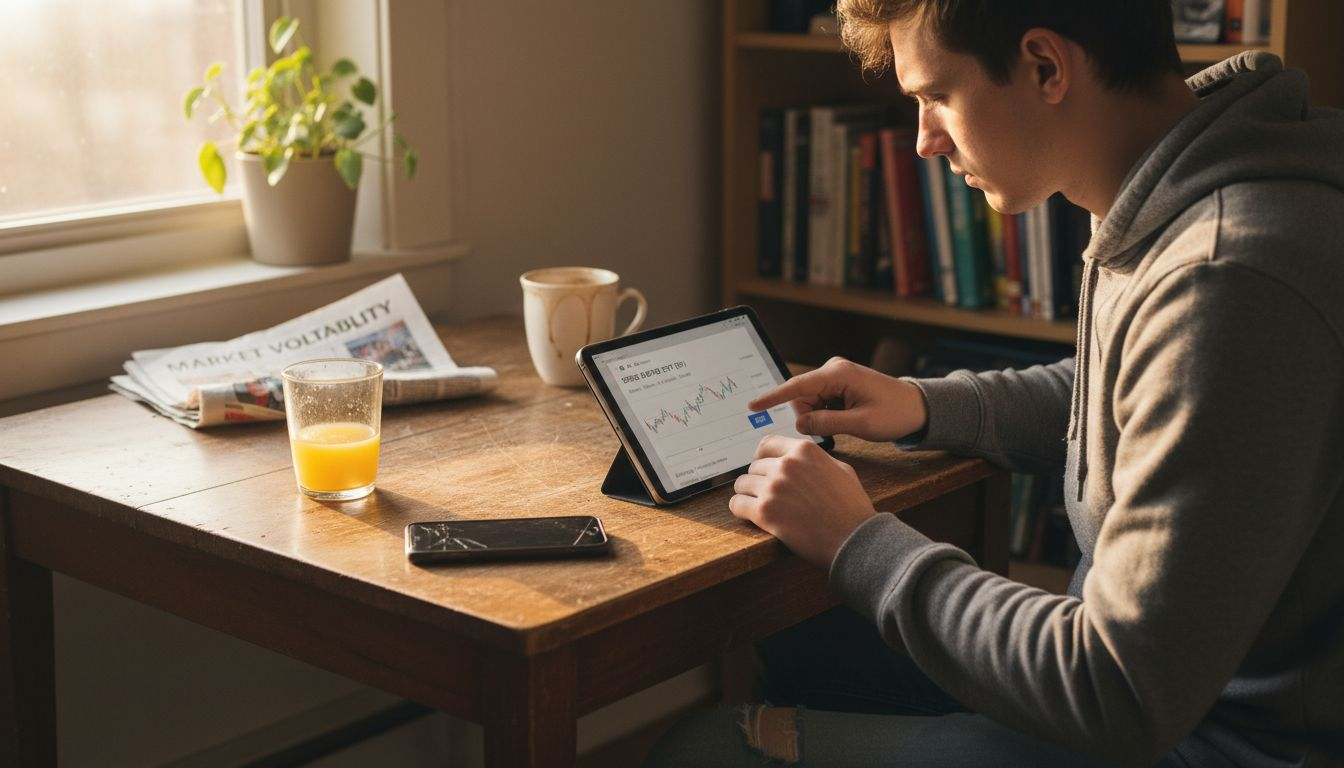 Investor trading ETFs at home table