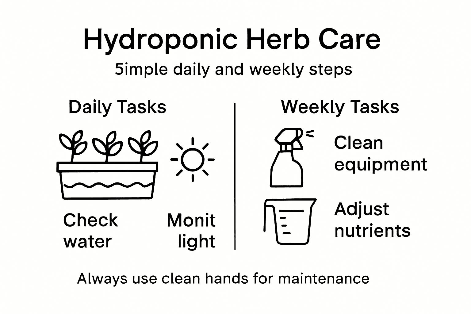 Infographic with daily and weekly hydroponic tasks