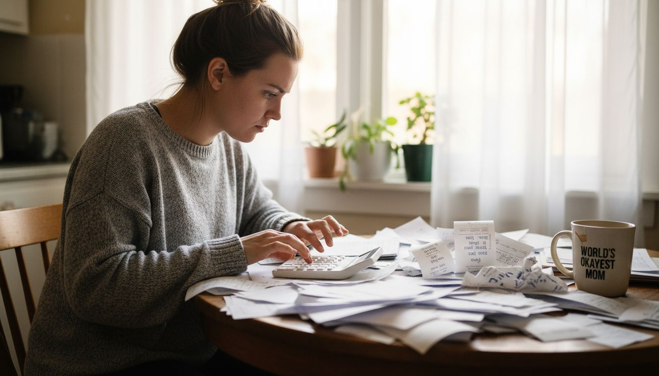 Woman calculating tax deductions at home